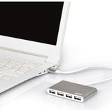 Port Designs - USB HUB 4 S 2.0 - Docking Station - Wit, Grijs - 4 Poorten, Aluminium, 480 MB/s