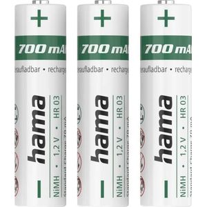 Hama NiMH oplaadbare batterijen, AAA Micro, 700 mAh, 1,2V, 3 stuks (AAA, 700 mAh), Batterijen