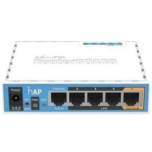 MikroTik Hap RB951Ui RouterOS L4-2e 64MB RAM, 5xLAN, 2,4GHz 802.11b g n, 1xPoE, Router, Wit