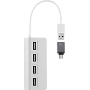 T'nB TNB Hub 4 poorten USB 2.0 met eigen voeding (USB-A, 4 ports), Docking station + USB-hub, Wit