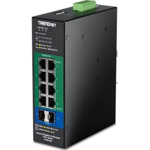 TRENDnet - TI-PG103i - PoE DIN-Rail Switch - 10-poorts - 8 Gigabit PoE-poorten - 2 SFP-poorten - 20 Gbit/s - IP40