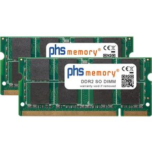 PHS-memory 4GB (2x2GB) Kit RAM-geheugen voor Intel D510MO DDR2 SO DIMM 800MHz PC2-6400S (Intel D510MO, 2 x 2GB), RAM Modelspecifiek