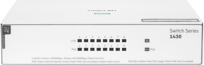 HPE - Aruba Instant On 1430 8G Switch - Wit - Netwerkschakelaar - PoE 64W