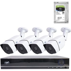PNI Pakket AHD PNI House PTZ1300 Full HD videobewaking - NVR en 4 buitencamera's 2 MP Full HD 108, Netwerkcamera, Wit, Zwart