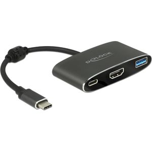Delock Monitoradapter USB Type-C naar HDMI/USB3 & PD (HDMI, USB 3.0, USB Type-C, 2000 cm), Data + Video Adapter, Grijs