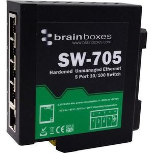 Brainboxes Indust. Verhard Ethernet 5p. (5 ports), Netwerkschakelaar, Zwart