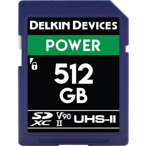 Delkin POWER UHS-II (V90) 512GB R:300MB/s W:250MB/s (512 GB, SDXC, UHS-II), Geheugenkaart
