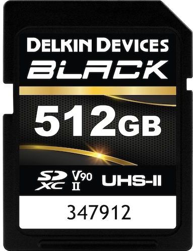 Delkin ZWART UHS-II SDXC 512 GB R:300MB/s W:250MB/s (512 GB, SDXC, U3, UHS-II), Geheugenkaart, Zwart