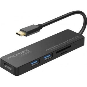 ProMate LinkHub-C 5 in 1 USB-C Hub (USB-C, 5 Havens), Docking station + USB-hub, Zwart