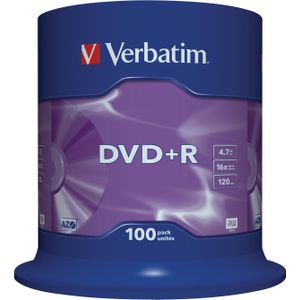 Verbatim DVD+R Mat Zilver, 4.7GB, 16x, 100 spindel (100 x), Optische gegevensdrager