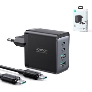 Joyroom lader GaN 67W 4 poorten (2x USB, 2x USB C) zwart (TCG02) + kabel USB C - USB C 100W 1,2m (Snel opladen), USB-lader, Zwart