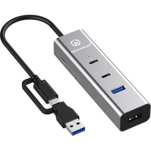 Graugear 4 Port USB HUB + PD 2xC+2xA USB+USB-C PD Supports (USB-C, 4 ports), Docking station + USB-hub