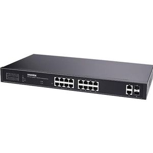 Vivotek AW-GEL-205A-260 PoE schakelaar, 16xGE PoE + 2xGE UTP + 2xGE SFP (20 ports), Netwerkschakelaar, Zwart