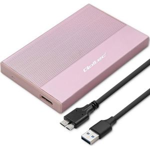 Qoltec Behuizing voor SSD HDD 2,5', SATA, USB3.0, 2TB (2.5"), Harddisk behuizing, Roze
