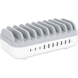 Manhattan 10-poorts USB-laadstation 120W wit/grijs (120 W, Stroomvoorziening 3.0), USB-lader, Grijs, Wit