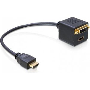 Delock Monitor splitter HDMI naar (HDMI, DVI, 20 cm), Data + Video Adapter, Zwart