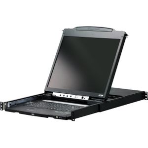 Aten CL5800N CH Dual Rail 19" LCD-console, 19" 1U (PS/2-USB, VGA) CH-indeling, KVM schakelaars, Zwart