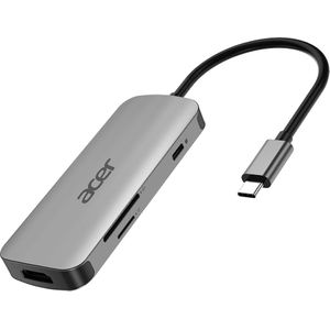 Acer 7-In-1 - docking station - USB-C - HDMI (USB C), Docking station + USB-hub, Zilver