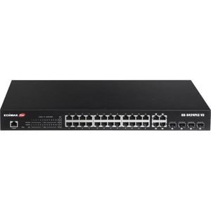edimax Switch Pro 24x GE GS-5424PLC V3 (POE) (28 ports), Netwerkschakelaar, Zwart