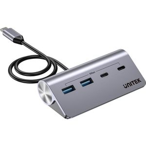 Unitek - Hub - Zilver - Aluminium - Docking Station met 2x USB-A en 2x USB-C - 5 Gbps