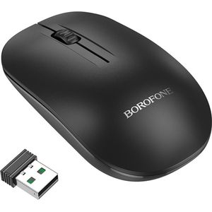 Borofone - Wireless Mouse Planet (BG14) - 2.4Ghz, 1000DPI, 3 Buttons, M68 Chip - Black (Draadloze), Muis, Zwart