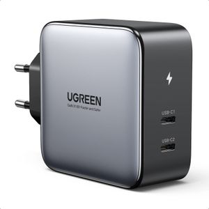 Ugreen USB Muurlader 2-poorts (100 W, Adaptief snel opladen, Snel opladen 4.0, Stroomvoorziening 3.0, GaN-technologie), USB-lader, Zwart
