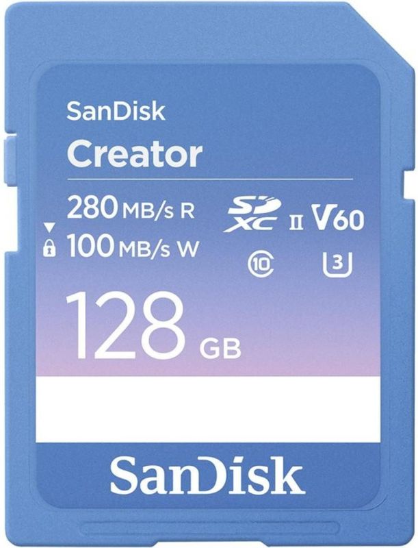 SanDisk - Creator SD-UHS-II Geheugenkaart - 128 GB - V60 - UHS-II - 280 MB/s Lezen