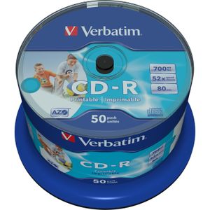 Verbatim CD-R, 52x, 700MB, 50 spoelen, bedrukbaar (50 x), Optische gegevensdrager