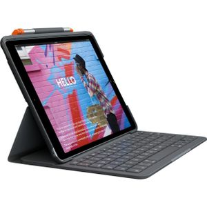 Logitech Slanke map (DE, iPad 2021 (9e gen), iPad 2019 (7e Gen), iPad 2020 (8e generatie)), Tablet toetsenbord, Grijs