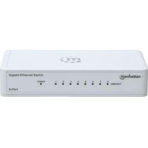 Manhattan 8Port Gigabit Ethernet Switch kunststof behuizing wit 10/100/1000 auto-sensing (8 Havens), Netwerkschakelaar, Wit