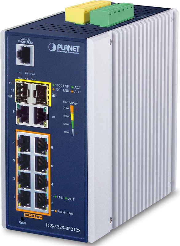 PLANET - IGS-5225-8P2T2S - Managed Ethernet Switch - 8-Port - Industrial - PoE+