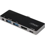 StarTech USB-C Digital AV Multiport Adapter - USB-C naar HDMI 2.0, USB-C Power Delivery, 3-poorts USB 3.0 Hub (USB C), Docking station + USB-hub, Zilver, Zwart