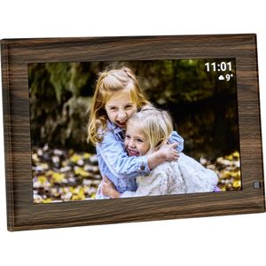 TFA Dostmann Digitale wifi-fotolijst met Frameo app, 37.1001, 10 inch, met bewegingssensor, touchscreen, incl. USB en Micro SD, voor video en foto's, in houtlook, bruin