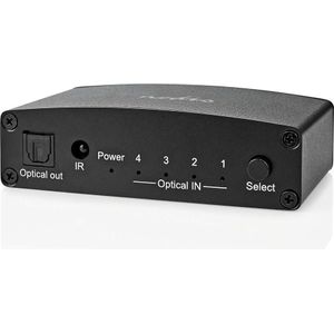 Nedis Digital-Audio-Switch 4-Wege Anschlüsse – Eingang: DC Power / 4x TosLink Anschlüsse – Aus (0.05 m), Netwerkkabel