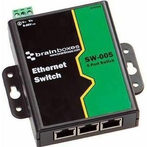 Brainboxes Ethernet schakelaar 5 poorten (5 ports), Netwerkschakelaar, Groen, Zwart