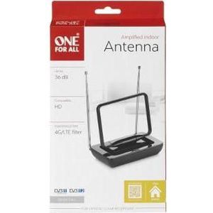One for All Versterkte binnenantenne Euro 21L (Binnenantenne, 36 dB, DVB-T / -T2), SAT Spiegels + SAT Antennes, Zwart