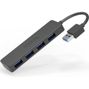 Plugable USB3 4-poorts hub gegevens (USB-A, 4 ports), Docking station + USB-hub, Zwart