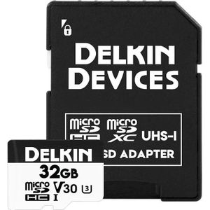 Delkin HYPERSPEED UHS-I (V30) microSD 32GB R:100MB/s W:75MB/s (32 GB, microSDHC, U3, UHS-I), Geheugenkaart