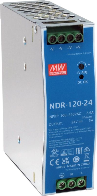 LevelOne ind. Voeding POW-2442 24VDC 120W DIN rail si (120 W), PC-voedingseenheid, Zilver, Blauw