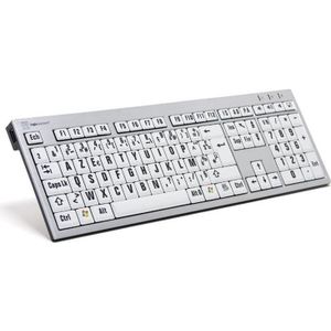 Logickeyboard XL-Print Slim Alu Zwart op Wit fr. (PC) (FR, Bedraad), Toetsenbord, Wit