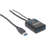 Manhattan 162302 (USB-A, 4 Havens), Docking station + USB-hub, Zwart