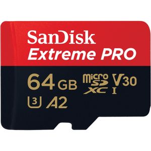 SANDISK Extreme PRO UHS-I V30 (64 GB, microSDXC, U3, UHS-I), Geheugenkaart, Rood, Zwart