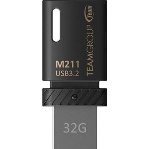 Team Group TEAMGROUP geheugen USB M211 32GB USB 3.2 Zwart (32 GB, USB-C), USB-stick, Zwart