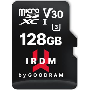 Goodram Microkaart IRDM + adapter (microSDXC, 128 GB, U3, UHS-I), Geheugenkaart, Zwart