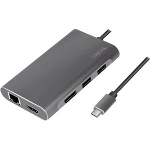 LogiLink Docking Station USB 3.2 Gen1, USB-C, 8-poorts, PD (USB C), Docking station + USB-hub, Zilver