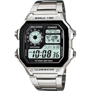 Casio, Horloge, Wereldtijdverlichting, Zilver, (Digitaal horloge, 42.10 mm)
