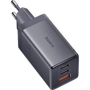 Baseus Wandlader GaN5 2x USB-C USB, 65W kabel 1m (grijs) (65 W), USB-lader, Grijs