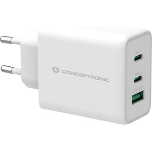 Conceptronic Lader 3Port 65W, GaN USB-P 3.0 wit (65 W, Snel opladen 3.0), USB-lader, Wit