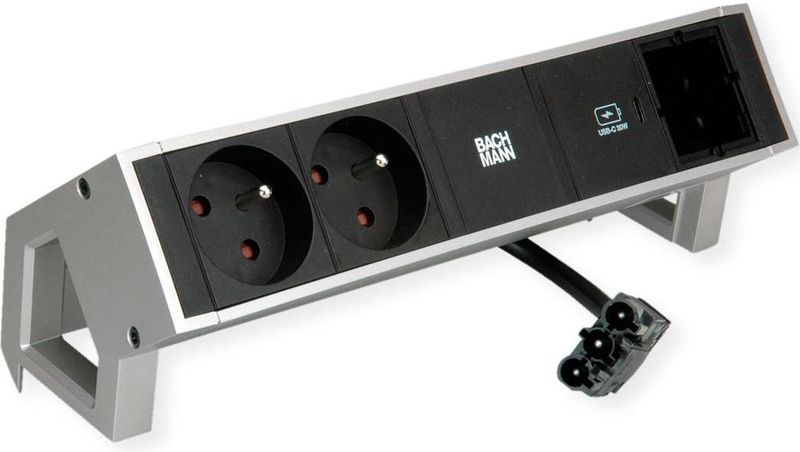 Bachmann - DESK 2 - Stekkerdoos - Roestvrij Staal - 2 UTE-stopcontacten en USB-C