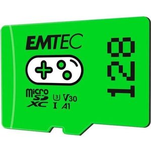 Allnet Flash SecureDigitalCard (SD) 128GB *EMTEC* Gaming microSDXC + Adapter CL10 + UHS-3 v30 Green100MB/s (128 GB, microSDXC, U3, UHS-I), Geheugenkaart, Groen